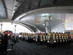 Las Vegas Charter bus rental  pickup area at the Las Vegas airport to transfer passengers to Las Vegas Hotels
